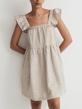 Madewell Flutter-Sleeve Square-Neck Mini Dress in Striped Jacquard